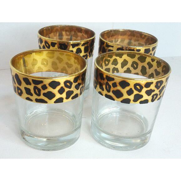 Vintage Circleware Leopard Print Old Fashioned Glass Made In Italy Set of 4 READ - Picture 1 of 6